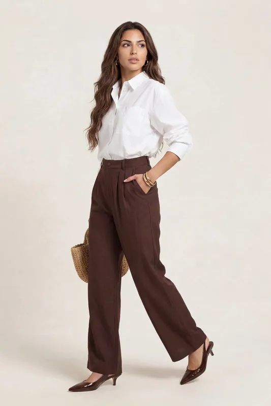 Linen Blend Wide Leg Trouser - Urban Bliss
