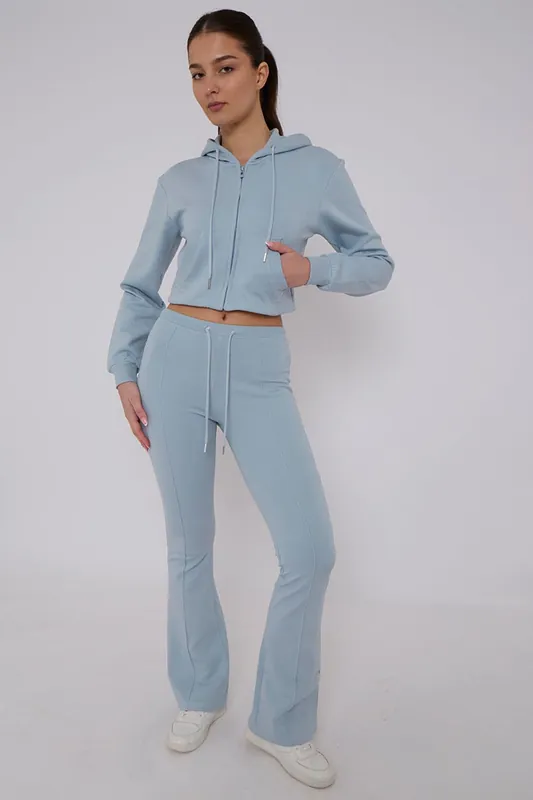 Cropped Zip Hoodie and Flared Trouser Set - Interlock - Co-ord Set