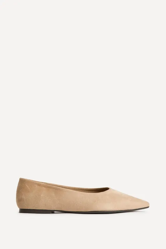 Candid Wide Fit Beige Pointed Toe Ballet Flats - Linzi