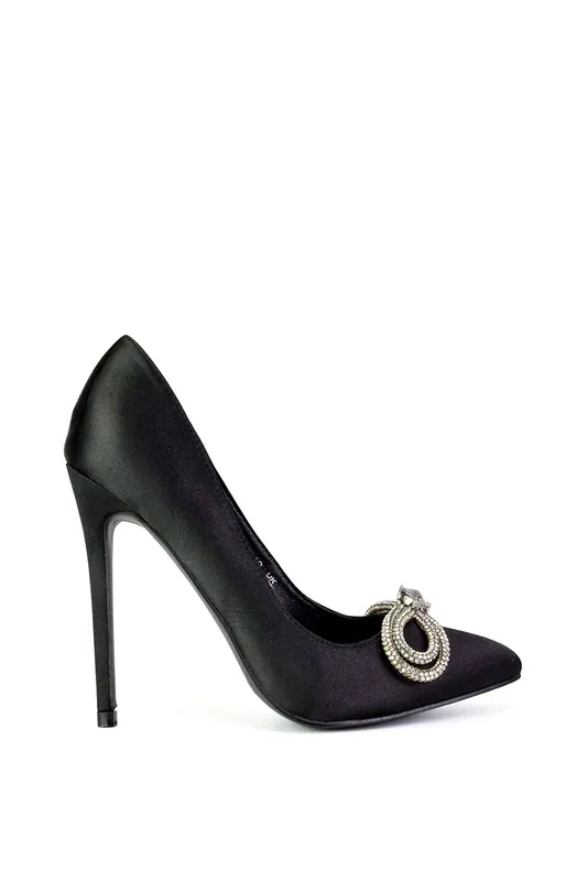 Lane' Diamante Bow Pointed Toe Court Shoes Stiletto Bridal Shoes - XY London