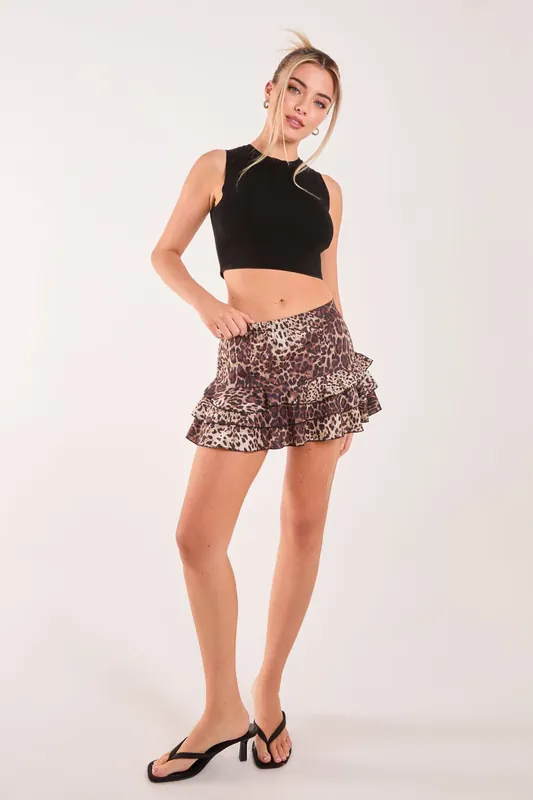 Tiered Leopard Ruffle Mini Skirt - Pink Vanilla
