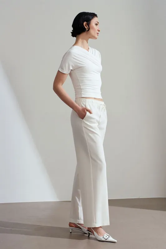 Wide Leg Pull-On Trousers