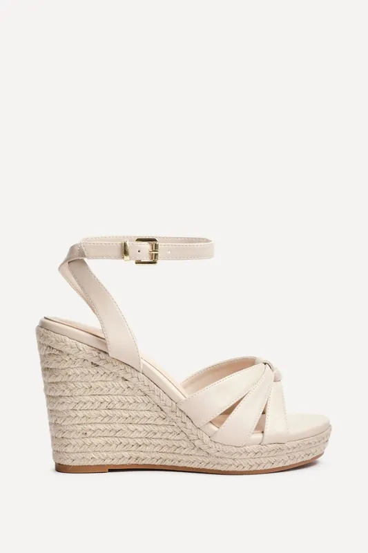 Goddess Nude Faux Leather Espadrille Wedges - Linzi