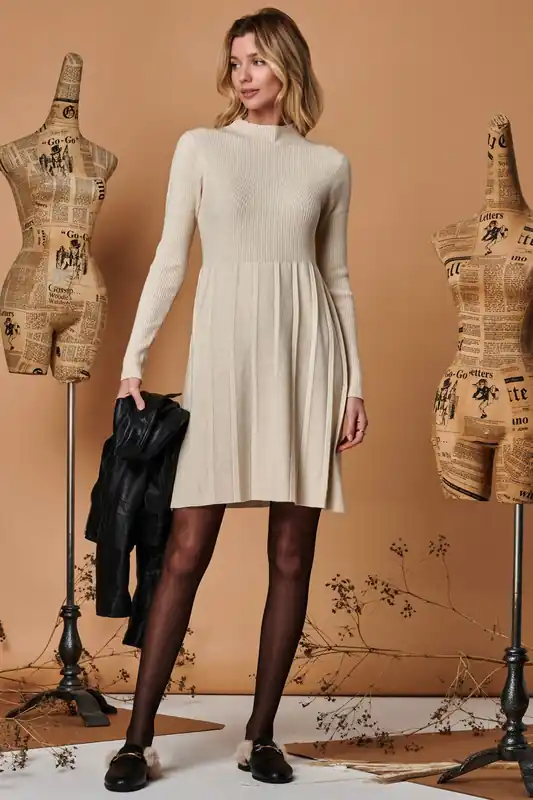 Long Sleeve Fit & Flare Knit Dress - Jolie Moi