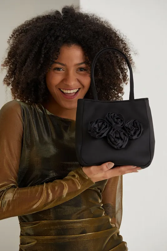 Floral Satin Handbag with Detachable Crossbody Strap - Belissh