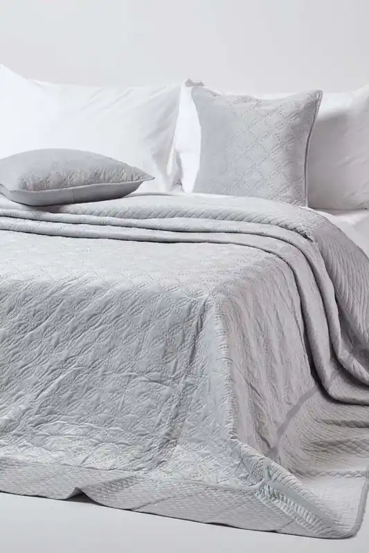 Luxury Quilted Velvet Bedspread Geometric Pattern Throw - Homescapes