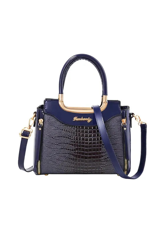 Glossy PU Leather Shoulder Bag with Textured Pattern - MODISHION