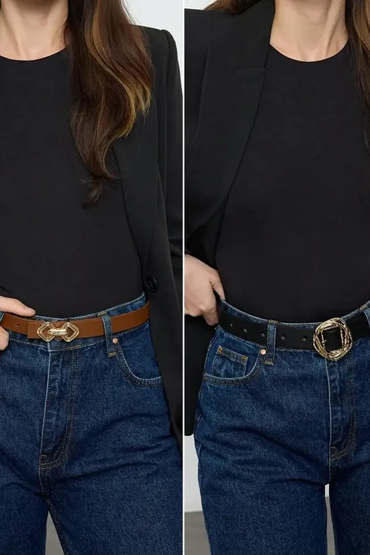 Double Pack Statement Buckle Women’s Slim Belt Set - WOVCOR