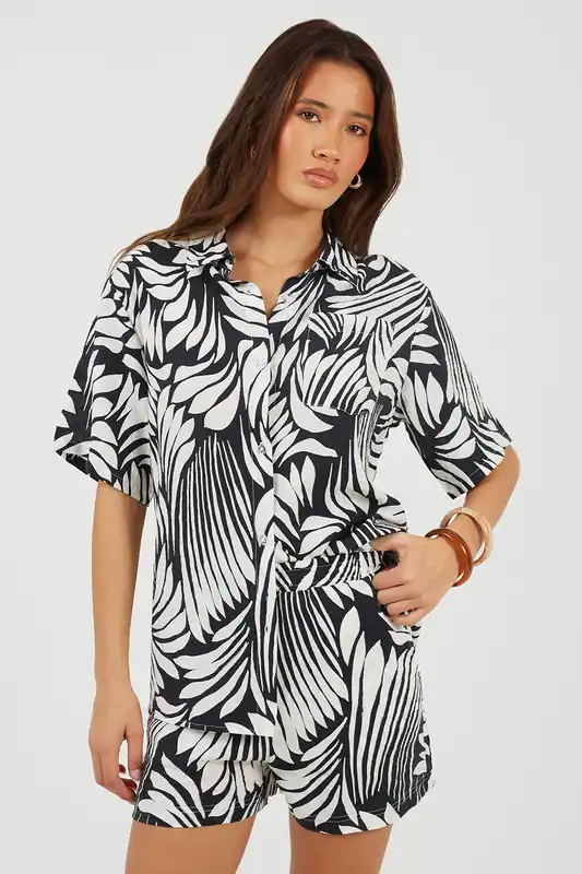 Printed Short Sleeve Shirt And Short Set - Brave Soul