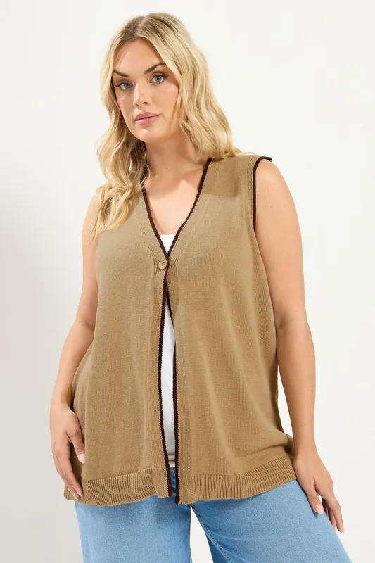 Contrast Trim Knitted Waistcoat - Yours
