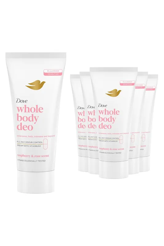 Whole Body Odour Protection Deodorant Cream Raspberry & Rose 75ml, 6pk - Dove