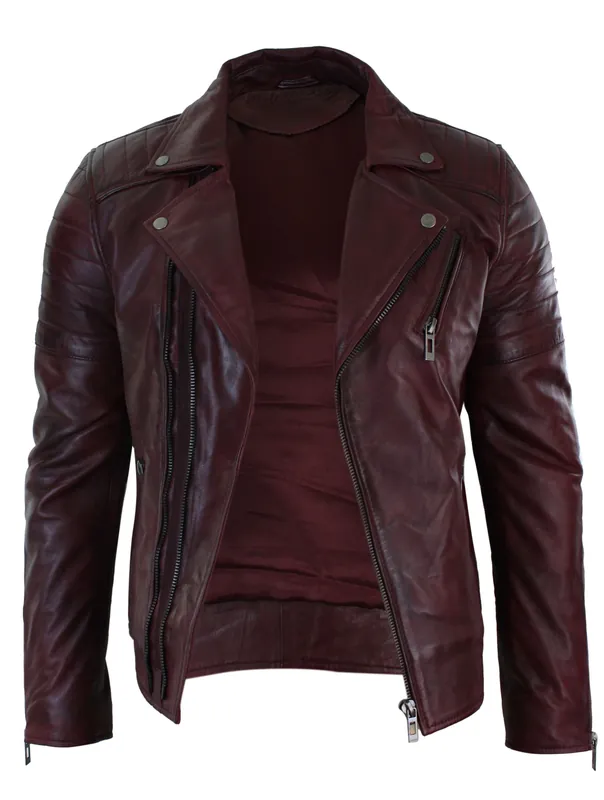 Slim Cross Zip Brando Real Leather Jacket - TruClothing