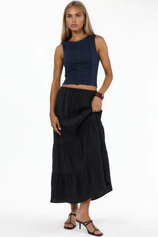 High Waist Textured A-Line Maxi Skirt