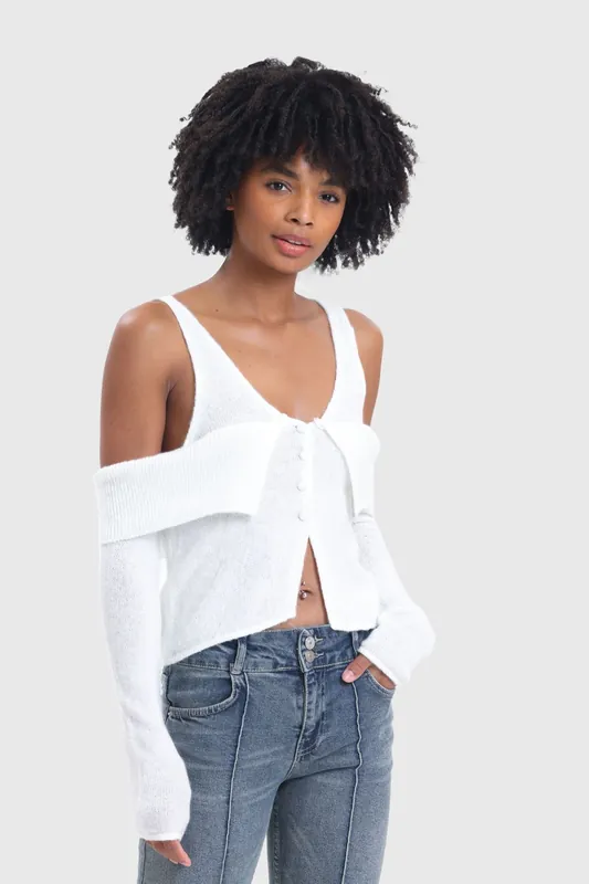 V Neck Open Shoulder Low Sleeve Sweater - Hiccup