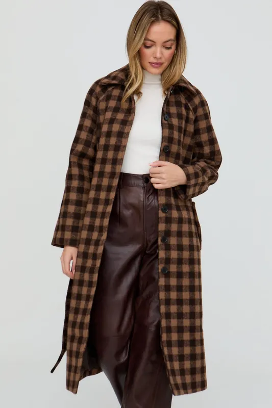 Pia Tailored Check Print Coat In Brown - Lily and Lionel