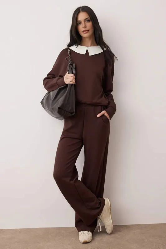 2-Piece Polo Collar Contrast Detail Knit Co-Ord Set