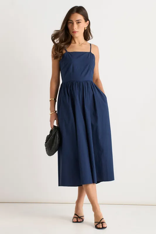 Navy Wide Leg Strappy Jumpsuit - Gini London