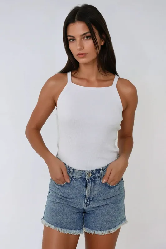 Halter Neck Fitted Basic Tank Top - Hiccup