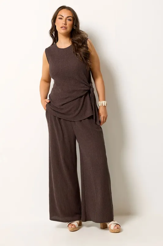 Wide Leg Textured Trousers - Yours