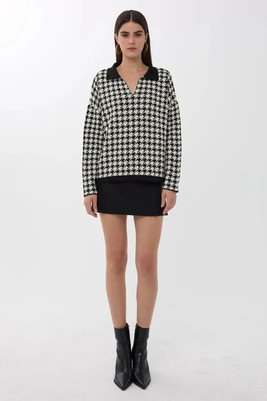 Polo Collar Crowbar Pattern Sweater - Hiccup