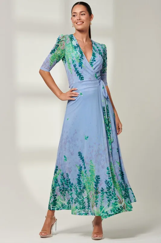 Kinley Print Wrap Mesh Maxi Dress - Jolie Moi