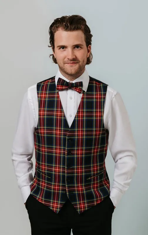 Navy Blue Tartan Waistcoat - Dobell
