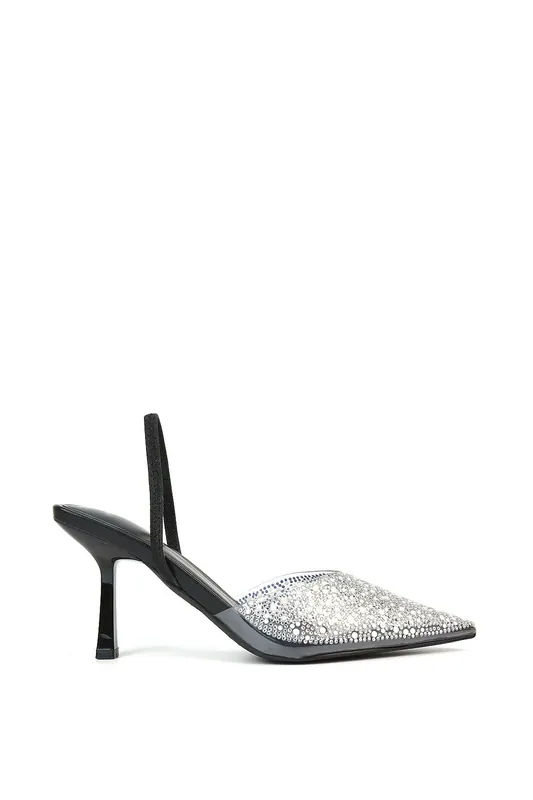 Kadie' Perspex Jewel Pointed Toe Court Shoe Sandals With Slingback - XY London