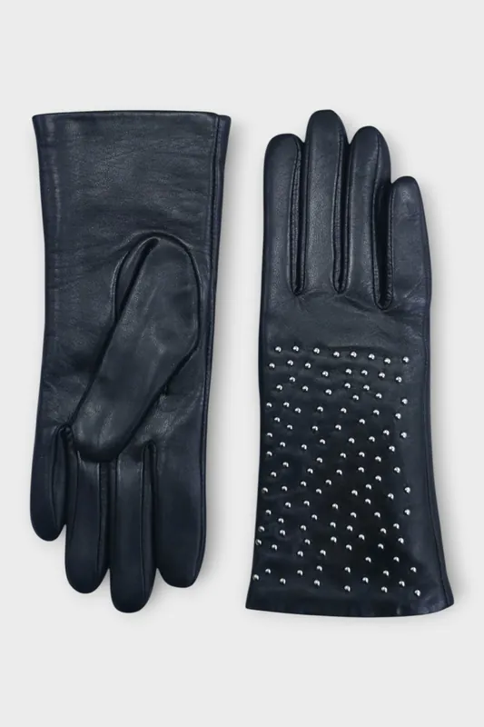 Italian Leather Studded Soft Wool-Lined Fashion Warm Winter Gloves