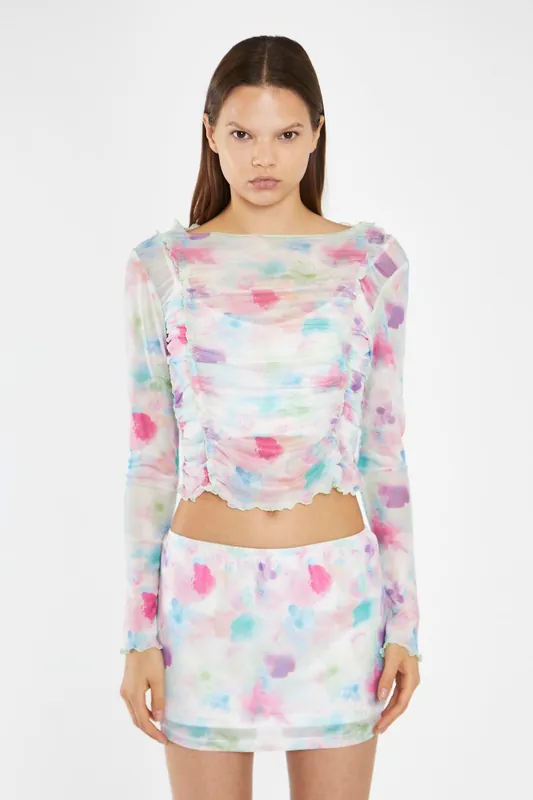 Watercolor Floral Mesh Mini Skirt - Shnoo