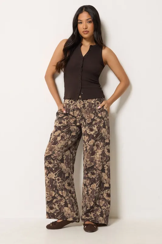 Petite Floral Wide Leg Trousers - PixieGirl