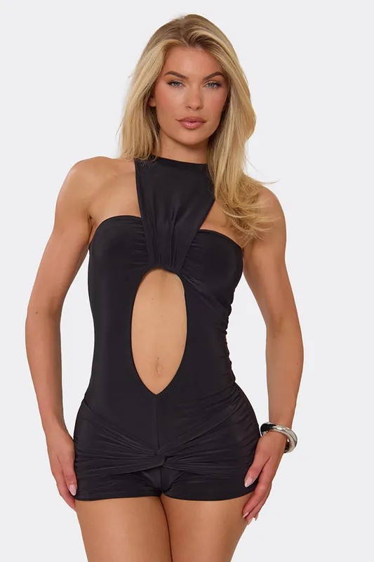 Strappy High Neck Keyhole Playsuit - EGO
