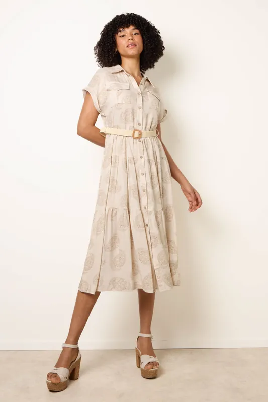 Off White Paisley Print Dress - Blue Vanilla