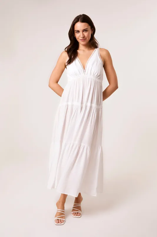 Ivory Maxi V Neck Dress - Blue Vanilla