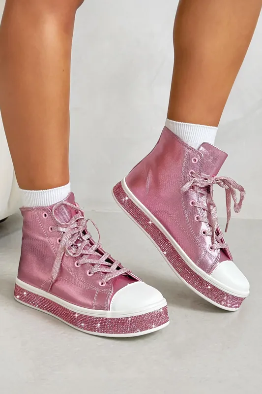 Crystal Canvas High Top Trainers - Love Lemonade