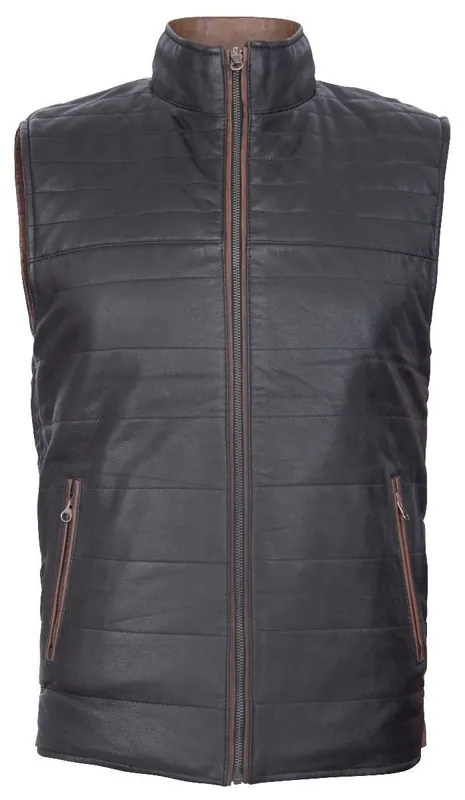 Reversible and Brown Leather Gilet-Preston