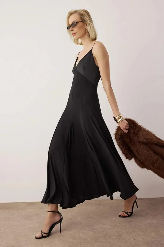 Unlined Knit Maxi Evening Dress with Satin Detail - WOVCOR