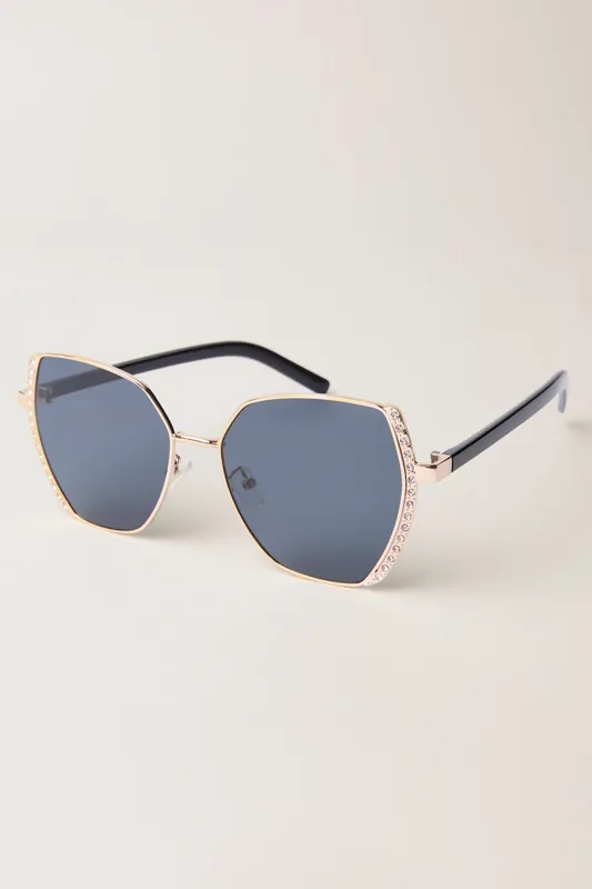Gold Side Frame Oversized Sunglasses - Blue Vanilla
