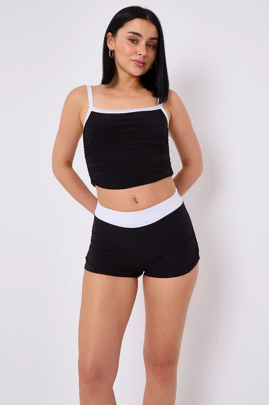 Contrast Trim Slinky Crop Top and Shorts Co-Ord Set
