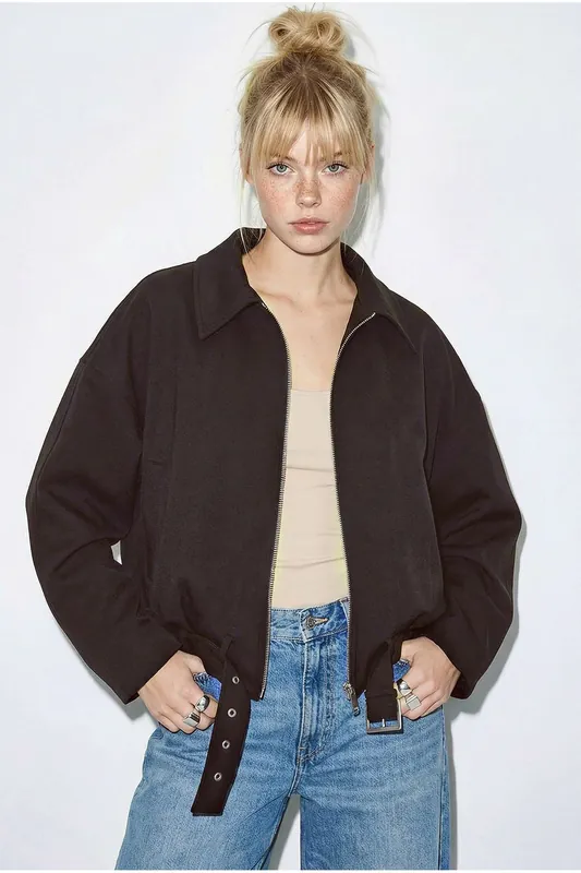 Belted Oversized Bomber Jacket - Bianco Lucci