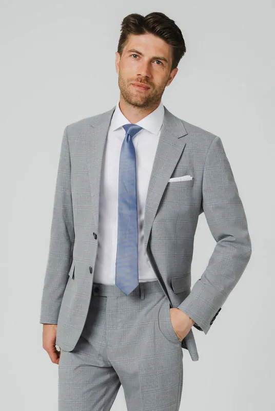 Grey/Blue Check Suit Jacket - Dobell