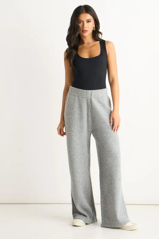 Grey Knitted Pull On wide Leg Trousers - Gini London