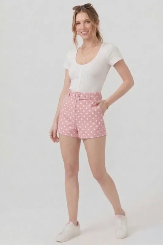 Polka Dot Belted Shorts - Elasticated Waist