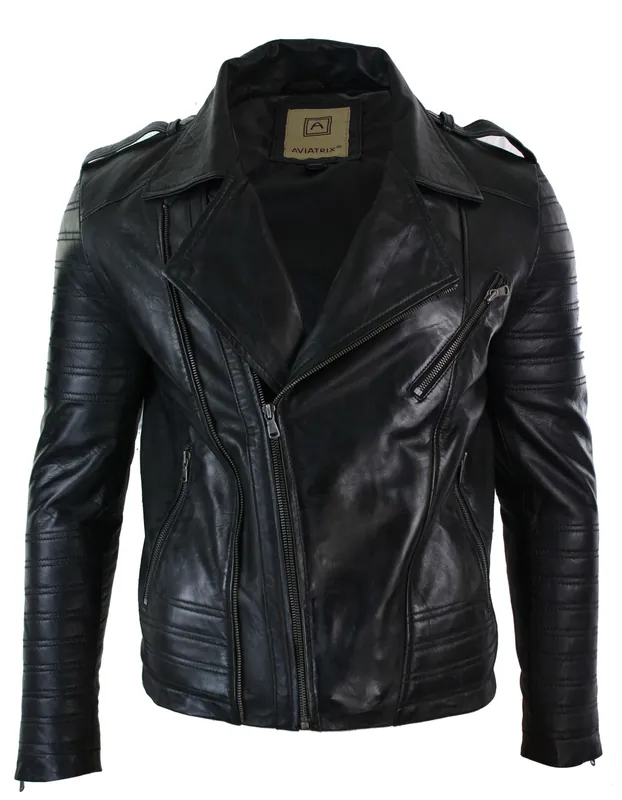 Cross Zip Biker Jacket Leather - TruClothing