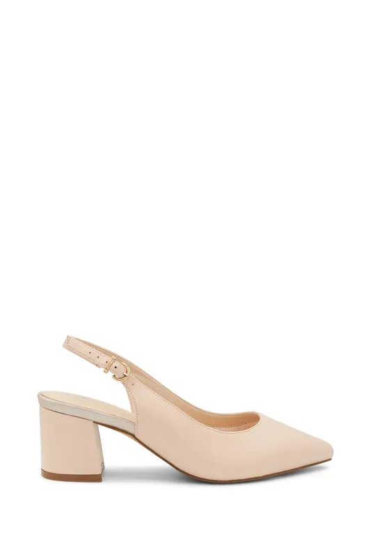 Wide Fit 'Flynn' Mid Block Heel Sling Back Court Shoes - Paradox London