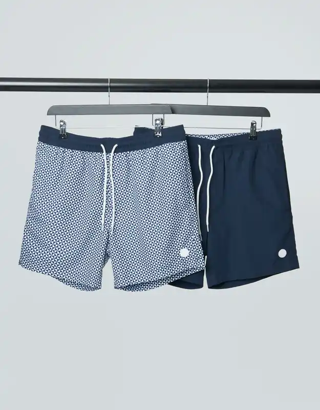 2 Pack Geometric Print Swim Shorts - Threadbare