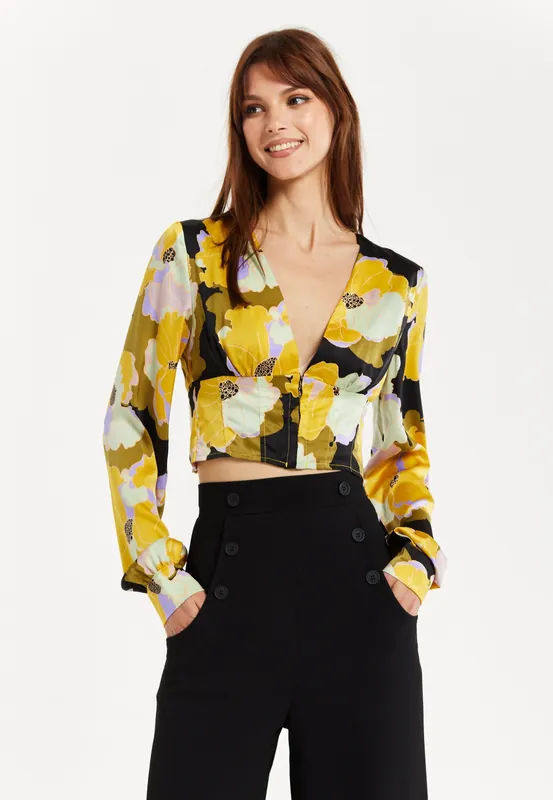 Earth Tone Floral Print Crop Top - Liquorish
