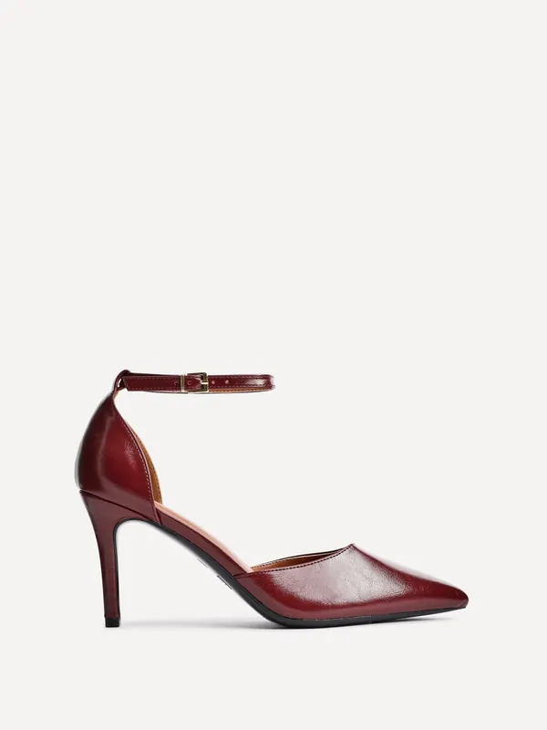 Thea Burgundy Faux Leather Classic Stiletto Court Heel - Linzi