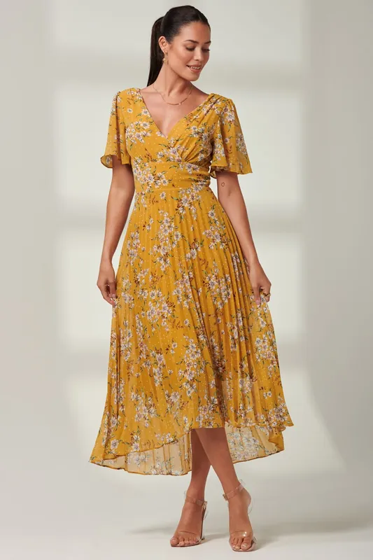 Olenna Angel Sleeve Pleated Chiffon Maxi - Jolie Moi