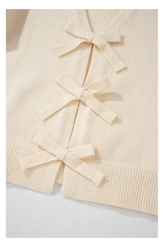 Jet Stream Bowknot Front Loose V Neck Knitted Cardigan - Everyday The Label