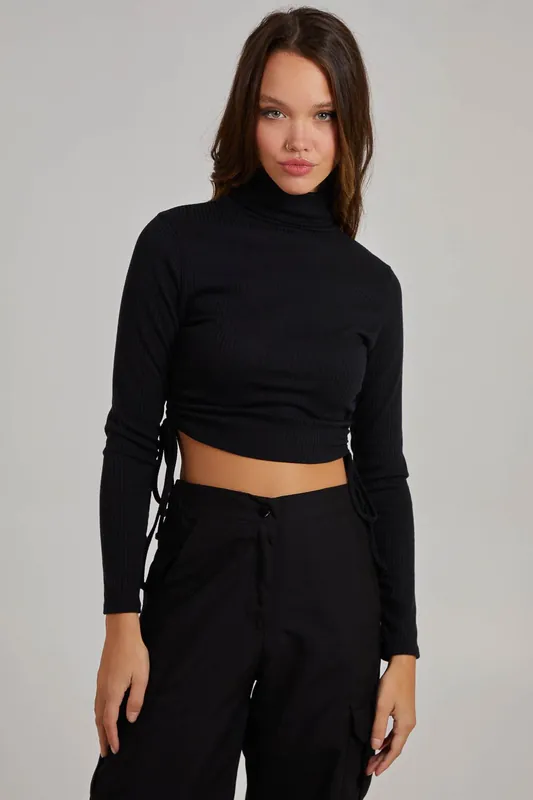 Ruched High Neck Side Top - Pink Vanilla